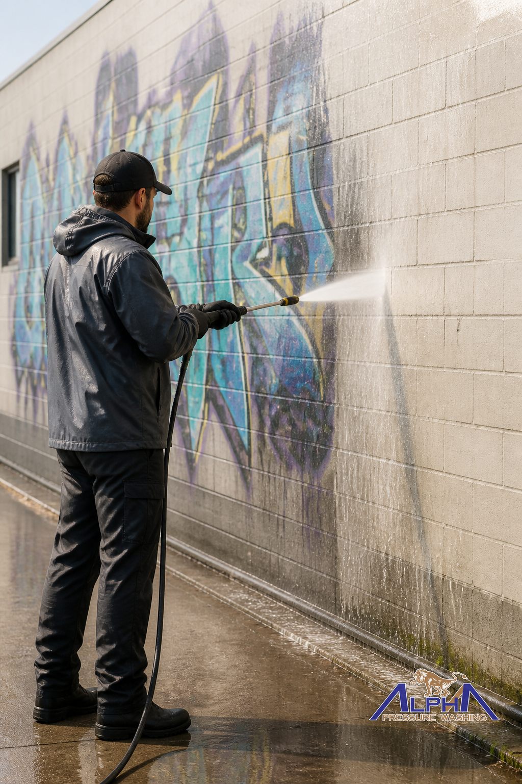 Graffiti removal from a commercial wall